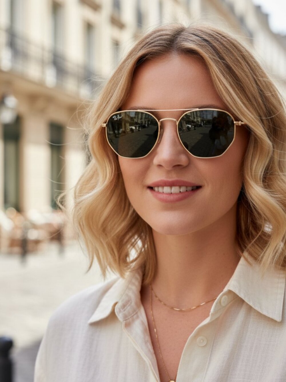 Ray-Ban RB3548-N Hexagonal Flat Lens Sunglasses | Gold Frame + G-15 Green Lens |